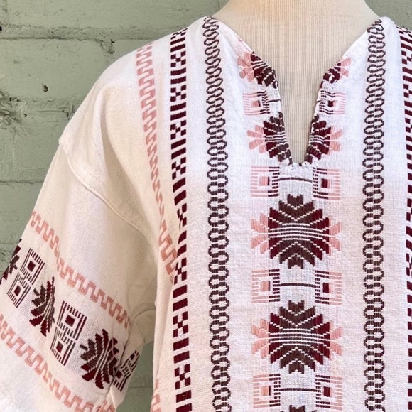 Vintage Embroidered Aztec Mexican Cotton Short Sleeve Top - Picture 4 of 7